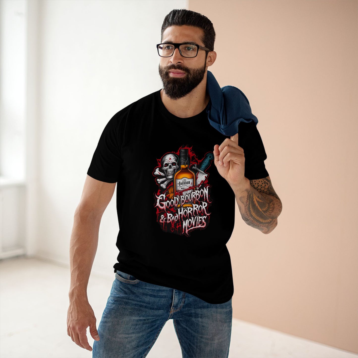 Good Bourbon & Bad Horror Movies Men's Staple Tee